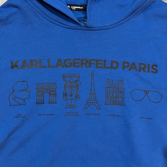 Karl Lagerfeld Paris Parisian Scene Blue Hoodie Sweatshirt - Women’s Size XL - Picture 2 of 8